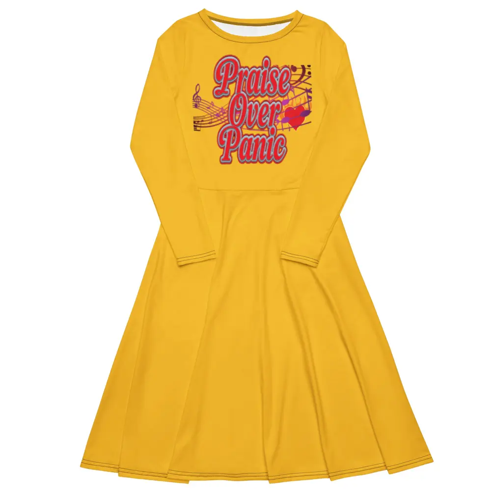 Women's Jersey-Spandex Long Sleeve Midi Dress - Boat Style, Pockets, Victory Through The Storm Design, Fitted, Casual, Fabric, Knit, Going Out, Polyester Blend, Flared, Boat Neck