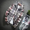 Men’s lightweight hooded jacket (with a stand collar option), zip-up windbreaker featuring adjustable drawstring and color-block stripe design, spring/autumn fashion style, men’s jacket, men’s outerwear, stylish khaki plaid pattern sohochic