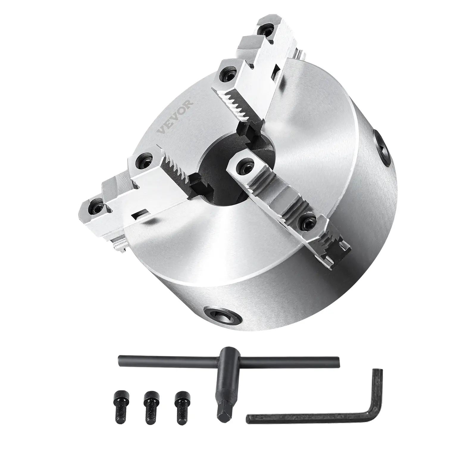【summerfinds】VEVOR 3-Jaw Lathe Chuck, 8'', Self-Centering Lathe Chuck, 0.16-8 in/4-200 mm Clamping Range with T-key Fixing Screws Hexagon Wrench, for Lathe 3D Printer Machining Center Milling Drilling Machine