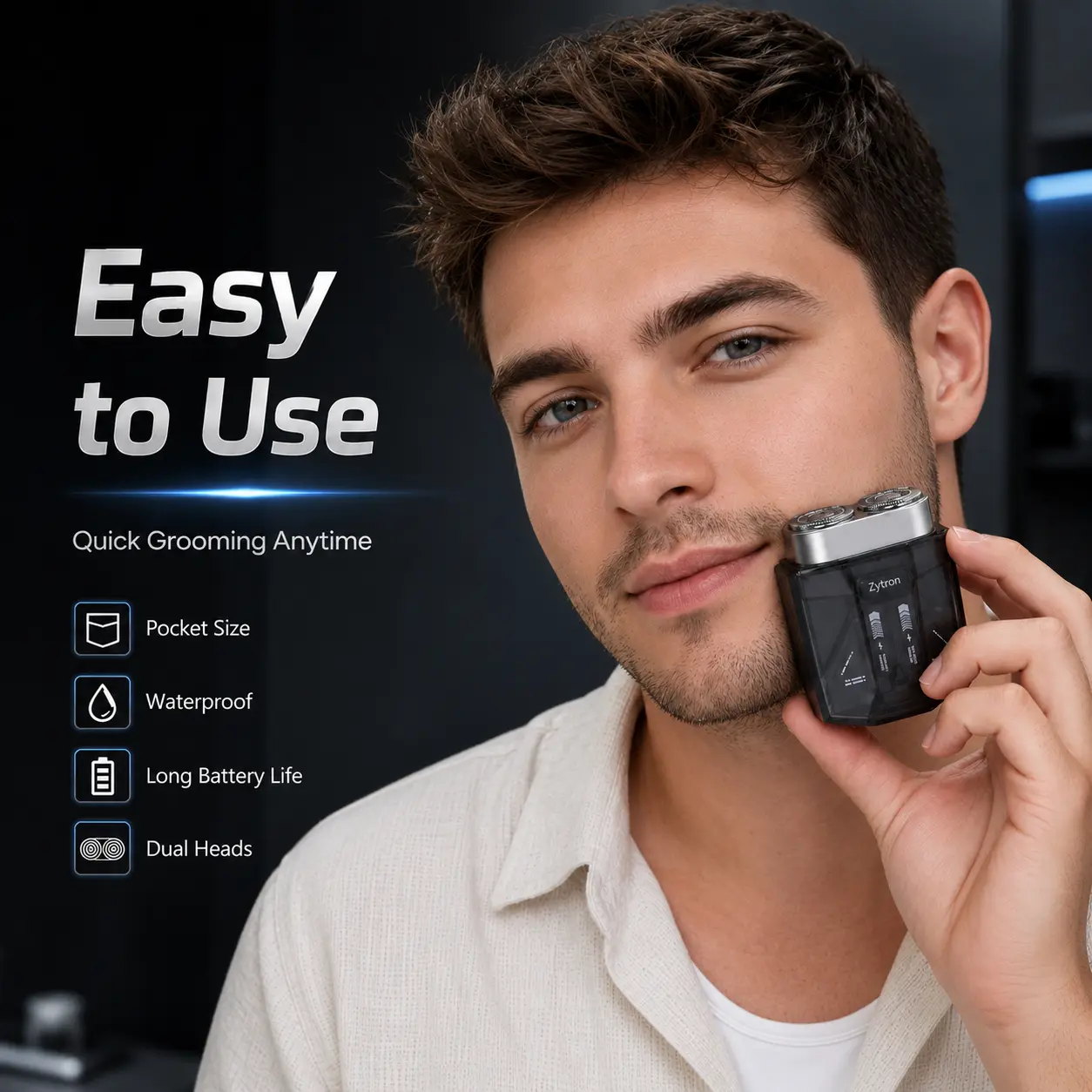 Zytron-Men's Portable Dual Engine Mecha Razor Transparent Digital Compact Razor Electric Portable Razor