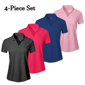 Women's Solid Color Sports Polo Shirt, Breathable Comfortable Short Sleeve Collared Top for Golf Baseball Tennis, Ladies Sportswear Athletic Activewear for All Seasons