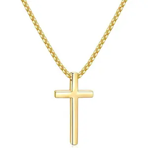 Cross Necklace for Men, Silver/Gold/Black Mens Cross Necklaces with 2.5mm Cross Chain and Stainless Steel Cross Pendant