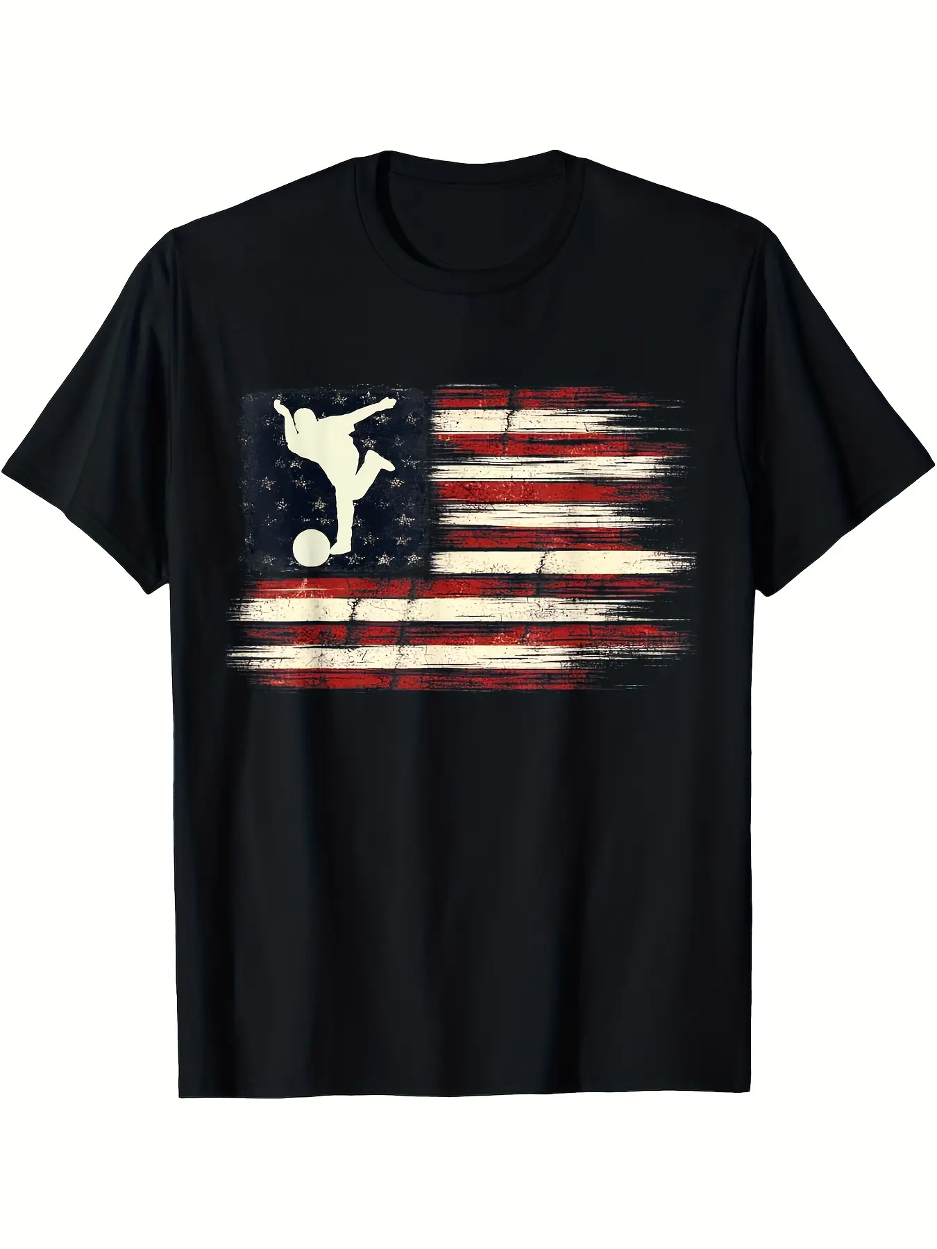 Distressed Flag Patriotic Gift for Bowlers Bowling unisex soft cotton short sleeve t shirt, vintage graphic casual tee for men women teens, perfect birthday holiday gift for camping travel gym daily street  wear