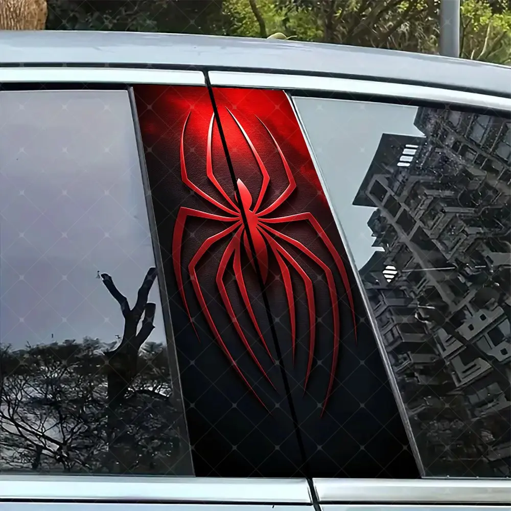 2pc Spider Vinyl Sticker Car B Pillar Protection Decal, Truck Car Decal, Automobile Decals, Universal Car Sticker, Vehicle Exterior Decoration, Easy Peel & Stick Waterproof Sunproof Scratch Resistant for All Cars