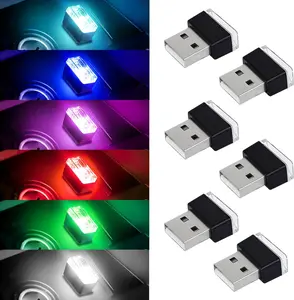 6 count USB LED  Interior Atmosphere Lamp, Portable Mini Auto LED Decor Night Light, Plug-in USB Interface Ambient Lighting Kit, Universal  Interior Accessories (6 Colors)
