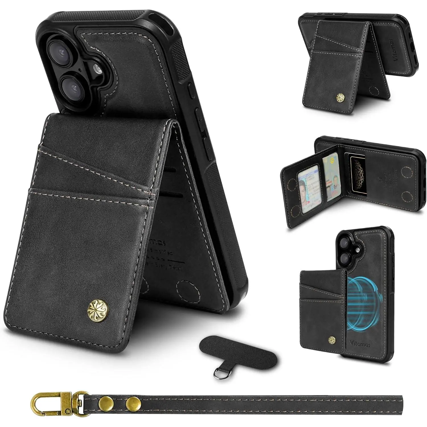 2-in-1 Detachable Card Wallet Phone Case with Wristlet Strap for iPhone 16