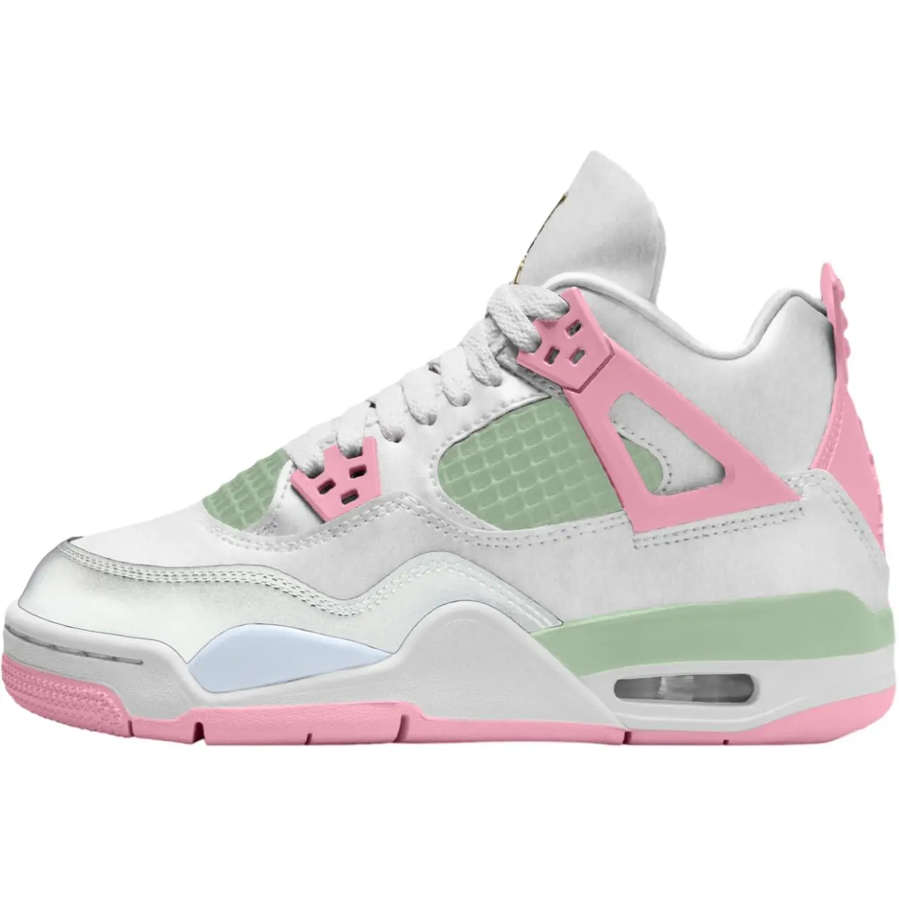 Jordan Air Jordan 4 Support Mid Top Children's Basketball Shoes White/Pink/Green Teenagers
