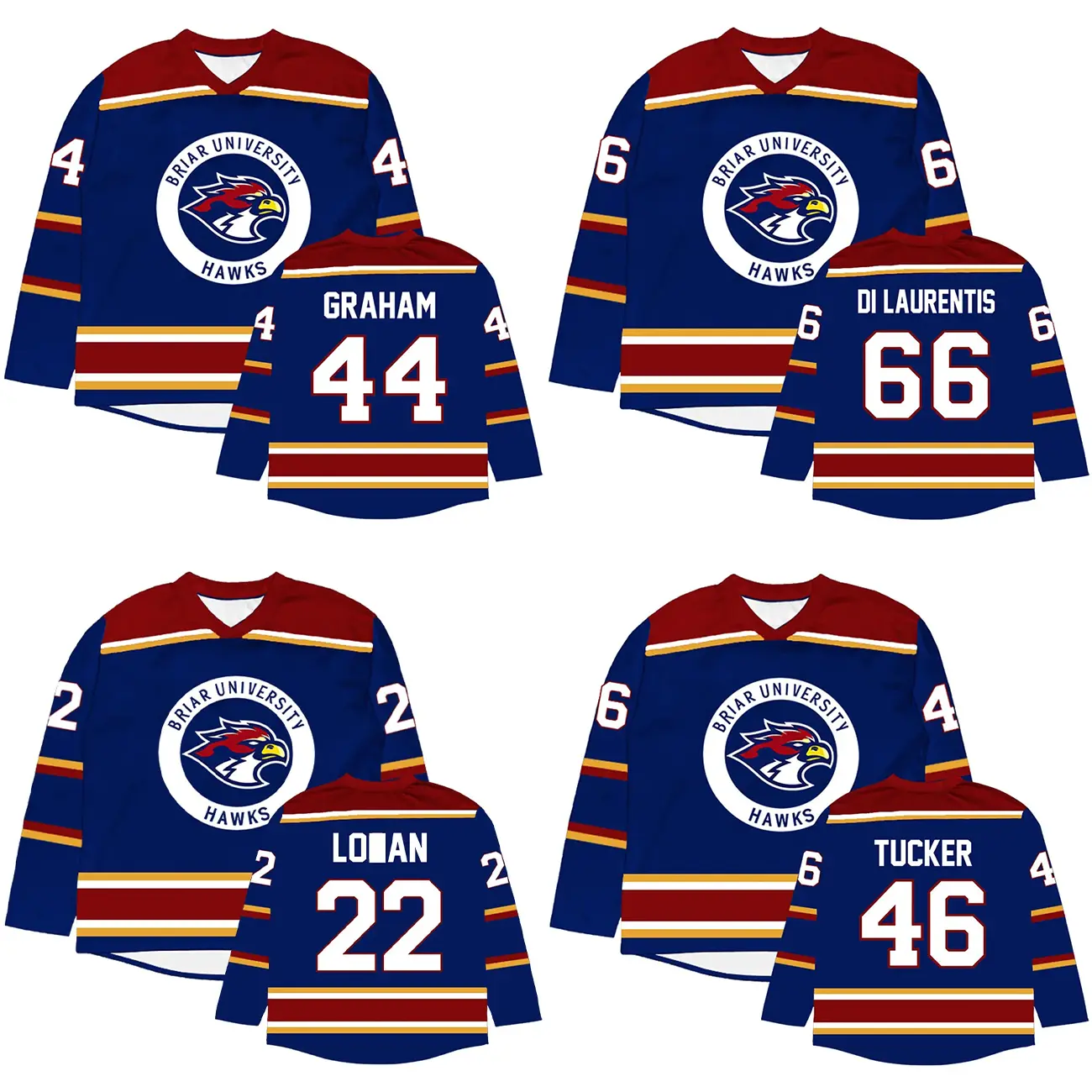 Off Campus Briar University Hockey Jersey, Graham 44 22 DI LAURENTIS 66 Tucker 46 Print Shirt, Cosplay Hockey Romance Shirt