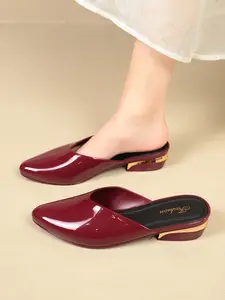 Women's Spring and Summer Elegant Pointed Flatform Mule Slippers, Square-Flatform Pointed Half-Coverage Sandals, Rubber Footwear Suitable for Work Commutes, Office, Dating, Parties, Available in Wine Red, Beige, Black