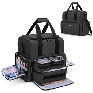 GOTURE Large Multi-Function 2-Layer Makeup Bag Set, Heavy-Duty Nylon Travel-Ready Organizer with 3 Removable Pouches, Detachable Dividers, Adjustable Strap for Travel