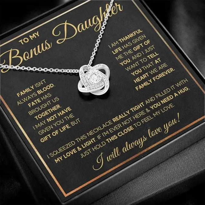 Bonus Daughter Necklace, Birthday, Graduation, Christmas Gift for Stepdaughter or Goddaughter, Pendant with Message Card,Gift for Your Bonus Daughter