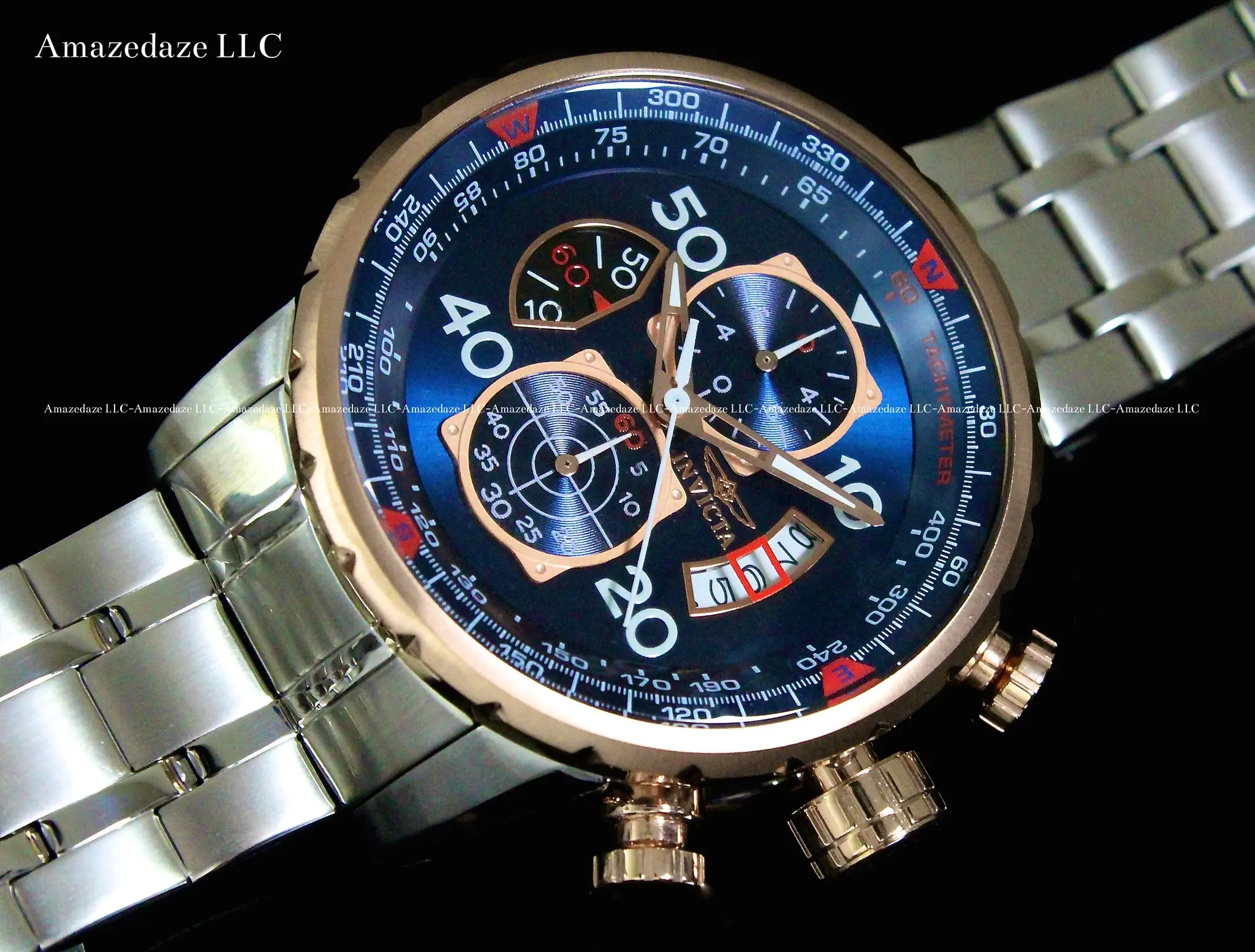 BRAND NEW Invicta Men BLUE DIAL Stainless Steel Aviator Tachymeter Chronograph Watch!!