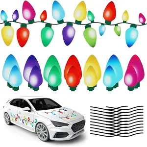 Christmas Car Magnets - 80Pcs Colorful Bulb Light with 20Pcs Lines for Car & Garage, Reflective Magnetic Decoration Set - Ornaments