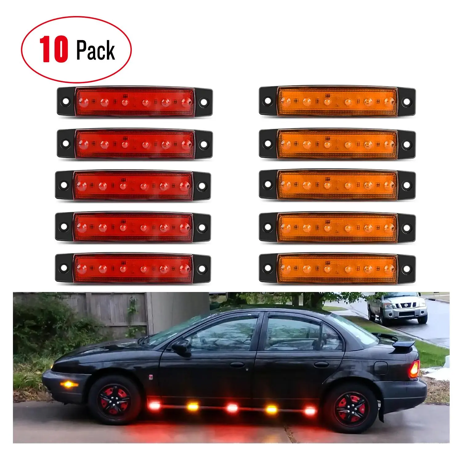 Nilight 3.8in 6-LED Red Amber Auxiliary Carlights, 12V DC 120lm PC Lens Led Trailer Lights (Amber+Red 5pack x2), Easy Installation Truck Accessories for Boats, Lorries, Auxiliary Lights, Abs