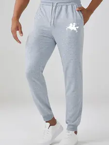 Men's Spring & Fall New Fashion Print Long Pants, Loose Fit Wide Leg Sport Casual Trousers, High-End Korean Style Trendy Jeans