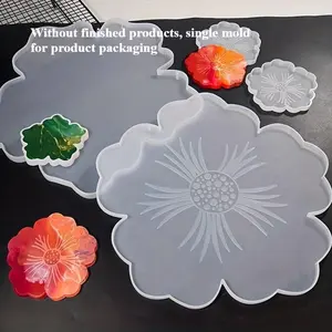 4pcs Silicone Resin Tray DIY Mold Flower Sakura Shaped Geode Agate Platter Epoxy Molds Coaster Mold, for Fruit Cup, Serving Board and Home Decoration, Kitchen Coasters