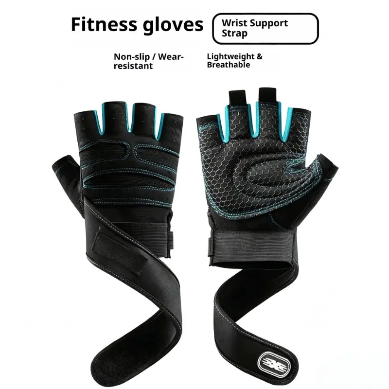 Unisex Half-Finger Fitness Gloves - Breathable, Non-Slip, Durable - with Integrated Wrist Strap Support, Shock Pads - Machine Washable for Weight Training, Pull-Ups, Outdoor Activities, Anti-Skid Weight Lifting Gloves