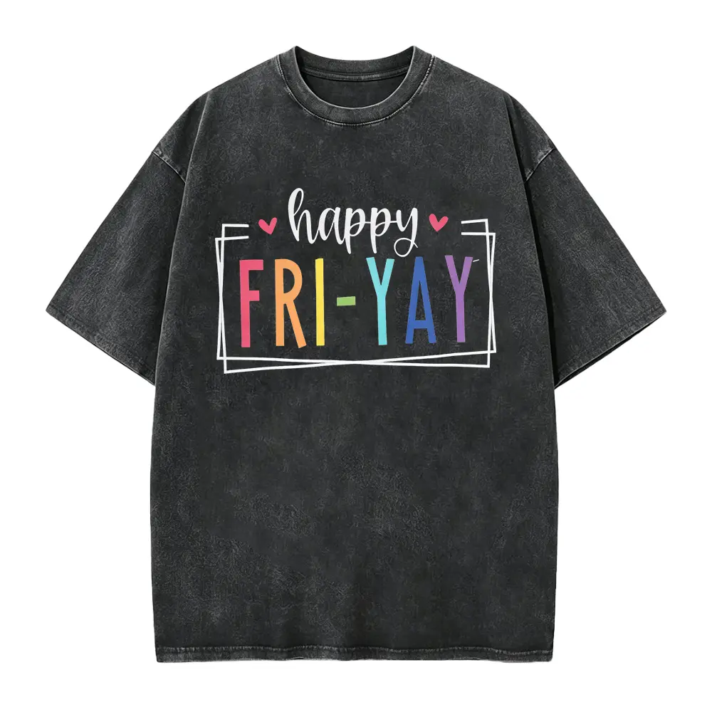 Women's Happy Friday Teacher Graphic Tee, Casual Cotton Teacher Clothes, Lightweight Foldable Seamless Short-Sleeve, Digital Print Solid Color Soft Smooth Top (Women's T Shirts)