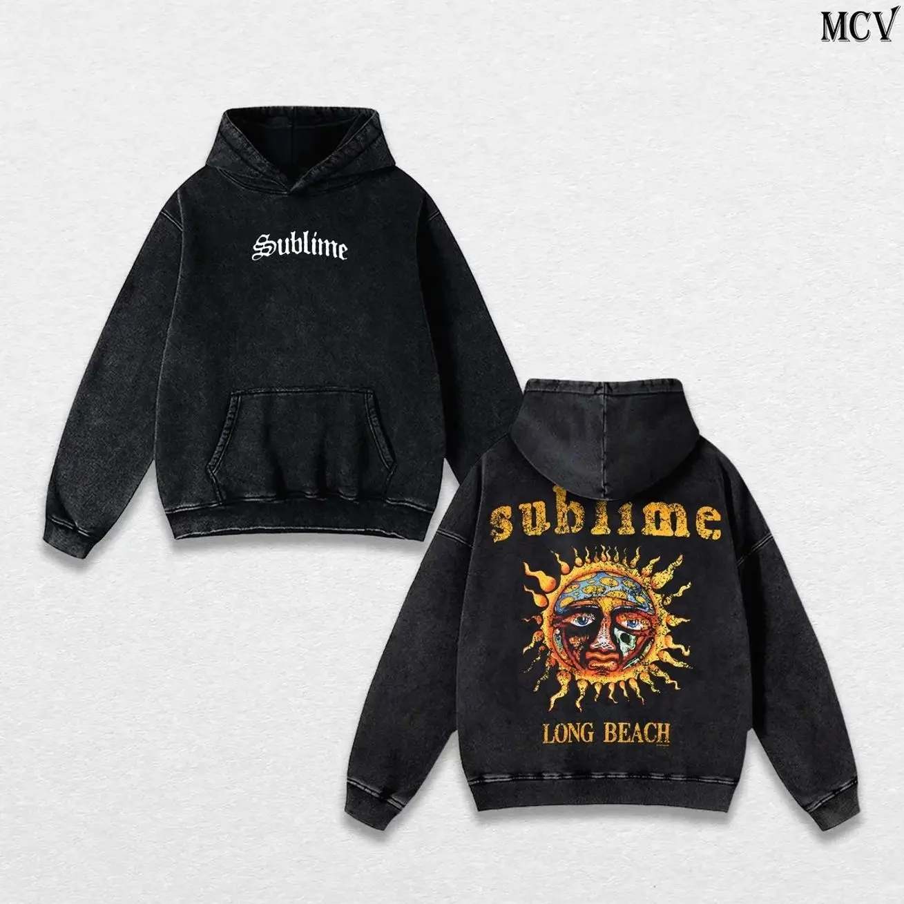 Sublime Hoodie Washed – Long Beach Vintage Heavy Cotton Unisex Oversize Reggae Rock Ska Punk Graphic, Sublime T-Shirt & Sweatshirt Retro California Surf Streetwear Concert Tour Fan Merch Collector OIS