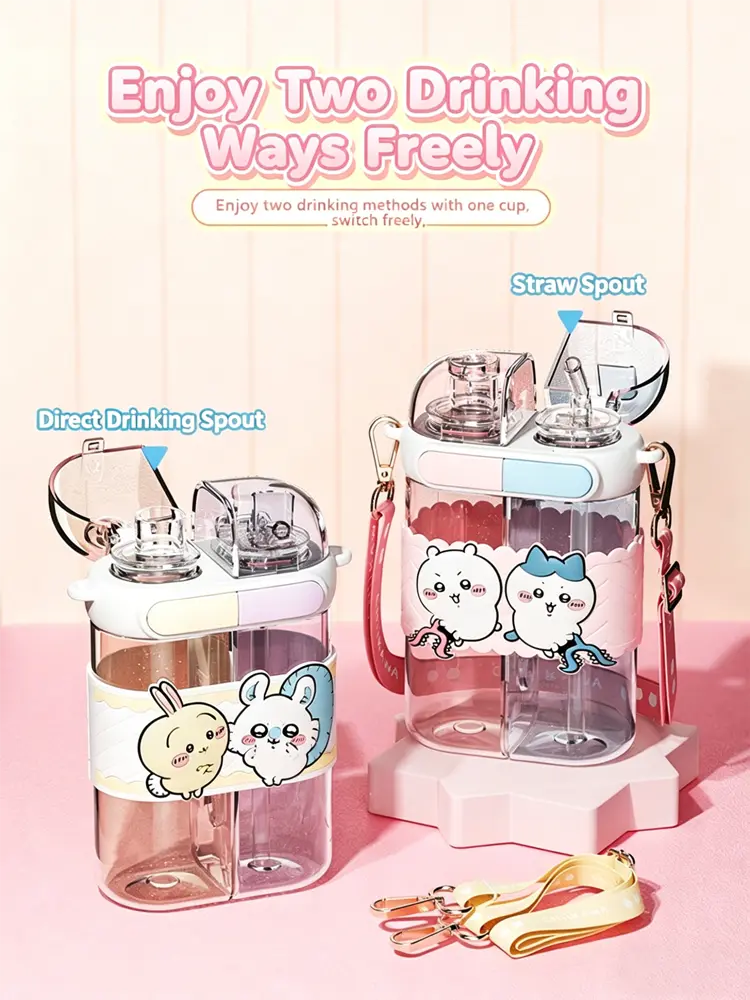 MINISO Chiikawa Series Reusable Straw Water Bottle, Cute Cartoon Kawaii Style, Leak-Proof Lightweight Portable Tumbler for Kids, Outdoor Sports & Daily Use, Kitchenware Drinkware for School & Office Hydration, Back-to-School Gifts