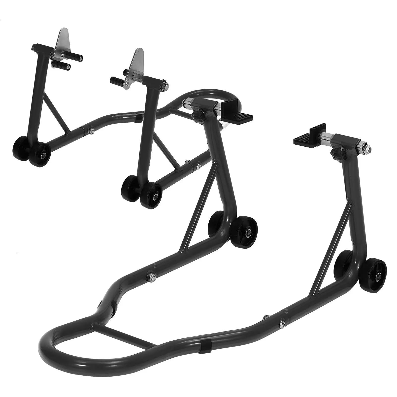 GAOMON 900 LBS Heavy Duty Motorcycle Front & Rear Stand Combo, Universal Paddock Steel Wheel Lift with L & Prong Adapters for Sport Bikes, 2-Pack Black