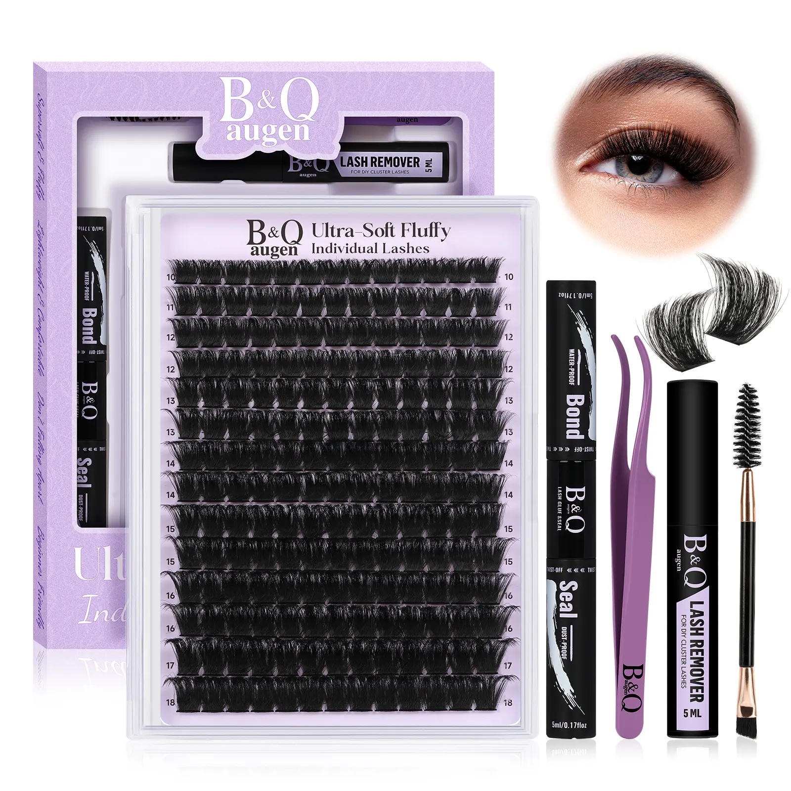 B&Q Black Pearl Kit 200D l Dramatic Soft Mega Volume Lashes,D-Curl, Updated Silk Protein Material Clusters,DIY Lashes Extension, Week Long Lasting #dealsforyoudays