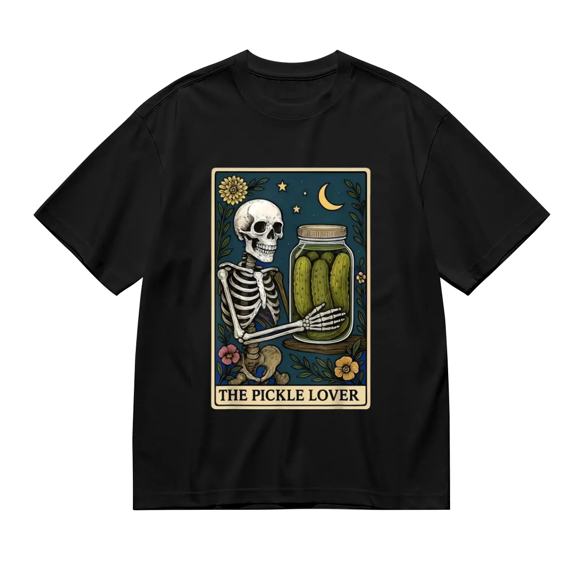 Women's Graphic T-shirt, Funny Skull Pickle Lover Tarot Print, Casual Short-Sleeve Loose-Fit Cotton Streetwear Top, Tshirt, Shortsleeve, Lady