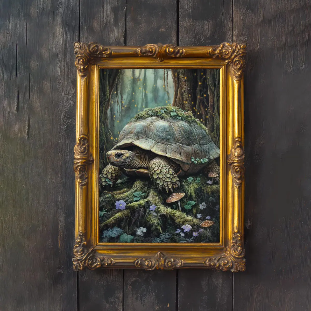 Tortoise Cottagecore Print Poster Vintage Woodland Animal Art Dark Academia Wall Decor Antique Illustration Enchanted Nature Tortoise, Unframe | 5 Size, (8x12 to 27x40) inch