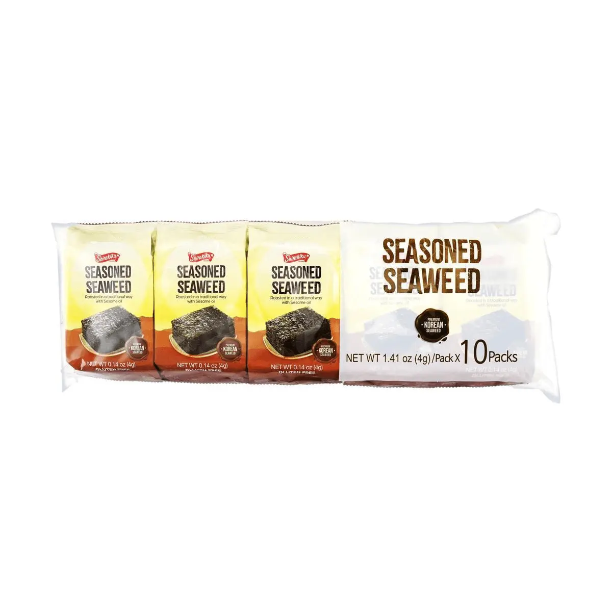 SHIRAKIKU Roasted Salted Seaweed Nori Snacks - 10 Packs, 40g - Authentic Japanese Snack for Sushi, Onigiri & Healthy Eating