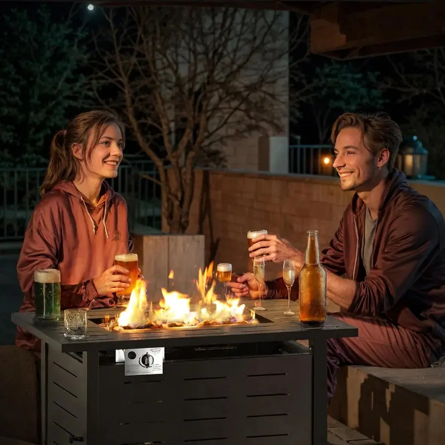 [Father's day Gift] Aoxun 40 Inch Propane Fire Pit–50,000 BTU Gas Fire Pit Table with Removable Lid & Lava Rocks, Rectangle Firepit Table for Outside, Patio, Deck, Backyard, Black