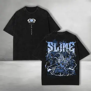 Rimuru Tempest Slime Anime T-shirt – Double Printed Vintage Washed Oversize Heavyweight Cotton Manga Graphic Crewneck Soft Tops Natural Shade Unisex Streetwear Tee Anime Gift