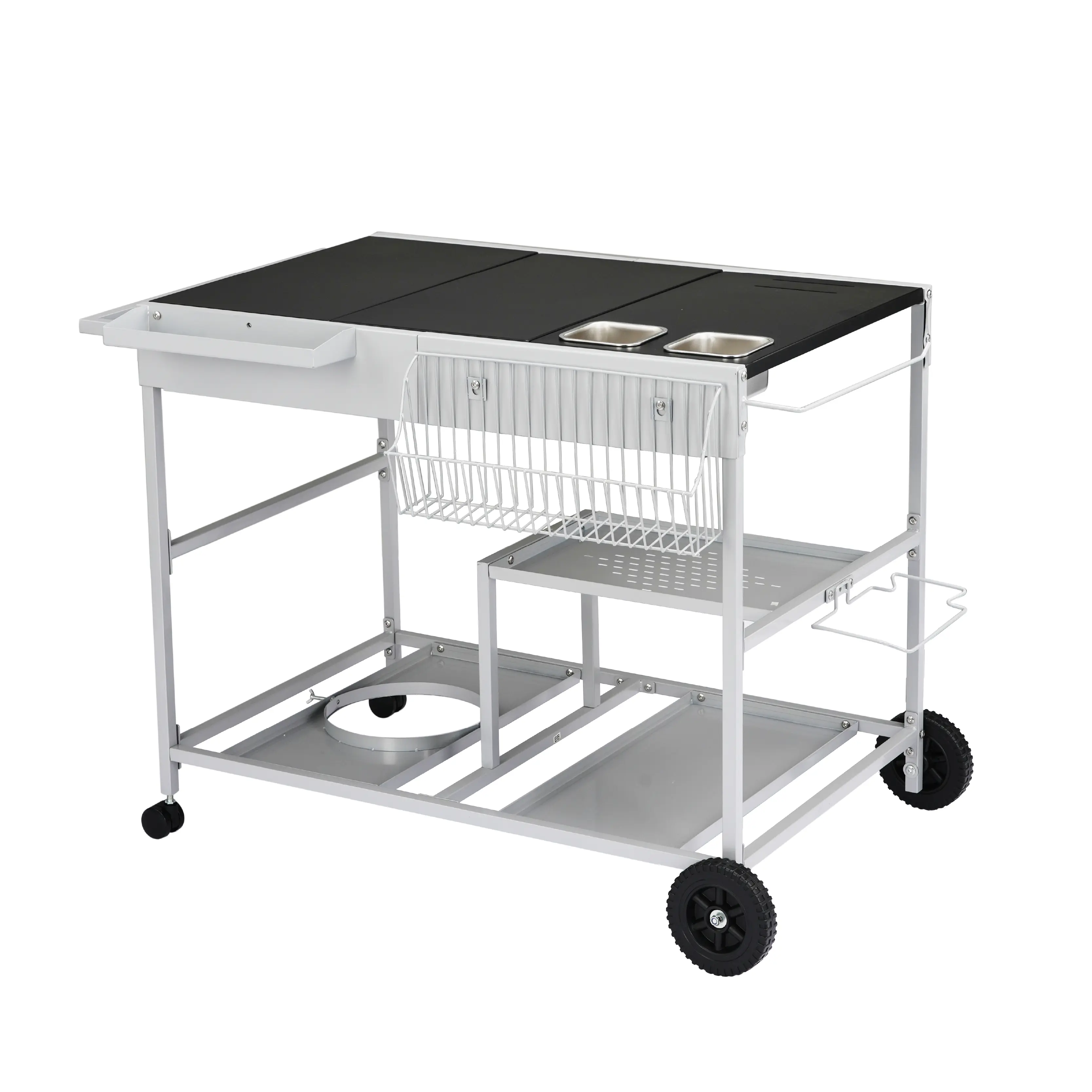 Rust-Resistant Durable Titanium Alloy Pizza Oven Grill Table Cart - Movable Organizer with Pizza Topping Station, Gas Bottle Storage, Seasoning Boxes, Outdoor Griddle Stand for Backyard, Patio Parties