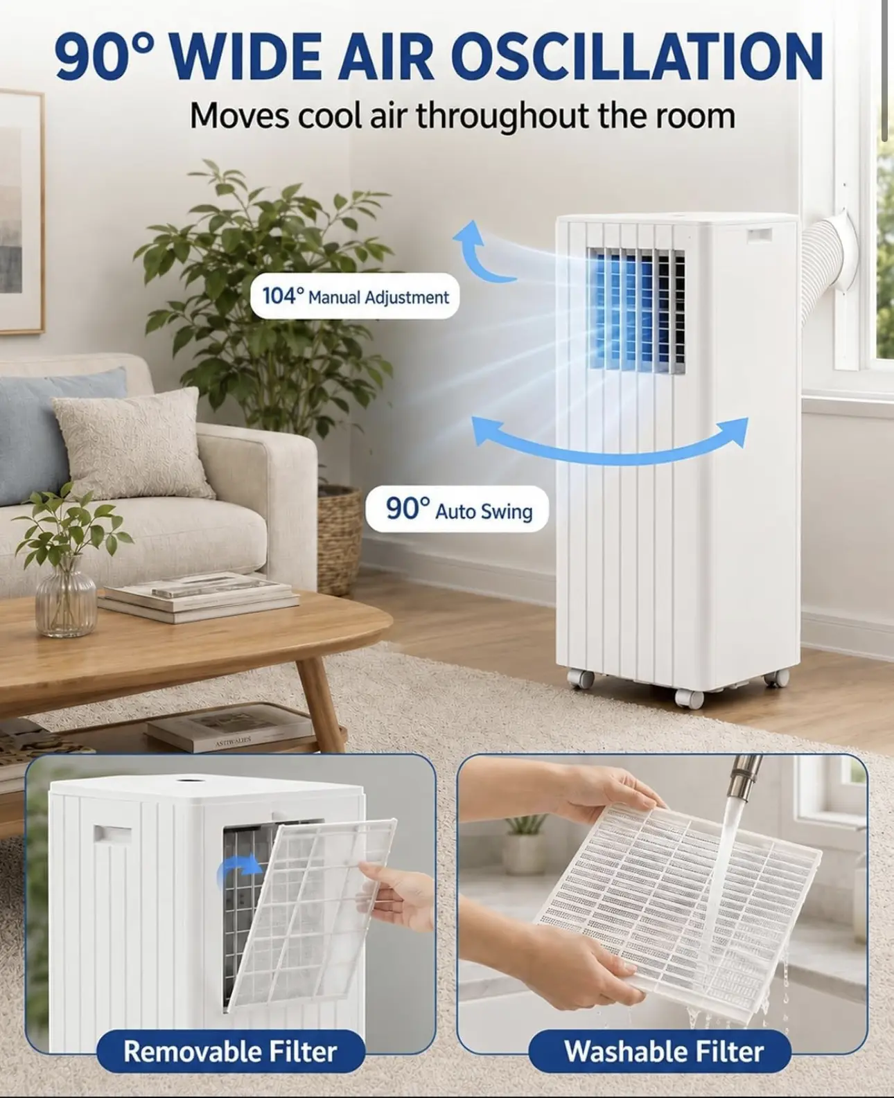 8000 BTU Portable Air Conditioner 3-in-1 R32 Air Cooler, Dehumidifier, Fan Mode