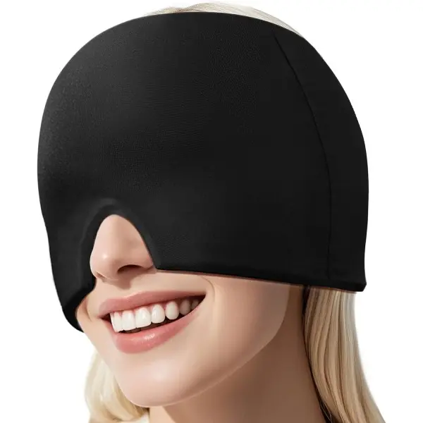 Reusable Cooling Gel Migraine Cap – Hot & Cold Therapy Head Wrap with 360° Compression for Migraine & Headache Relief, Reduces Puffy Eyes, Relieves Stress & Tension – Black