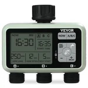 VEVOR Water Timer, 3 Outlets, Hose Watering Sprinkler Timer, with 3 Independent Watering Zone LCD Display Rain Delay Mode Manual Mode 360° Brass Inlet Metal Filter, IPX6 Waterproof for Yard Watering