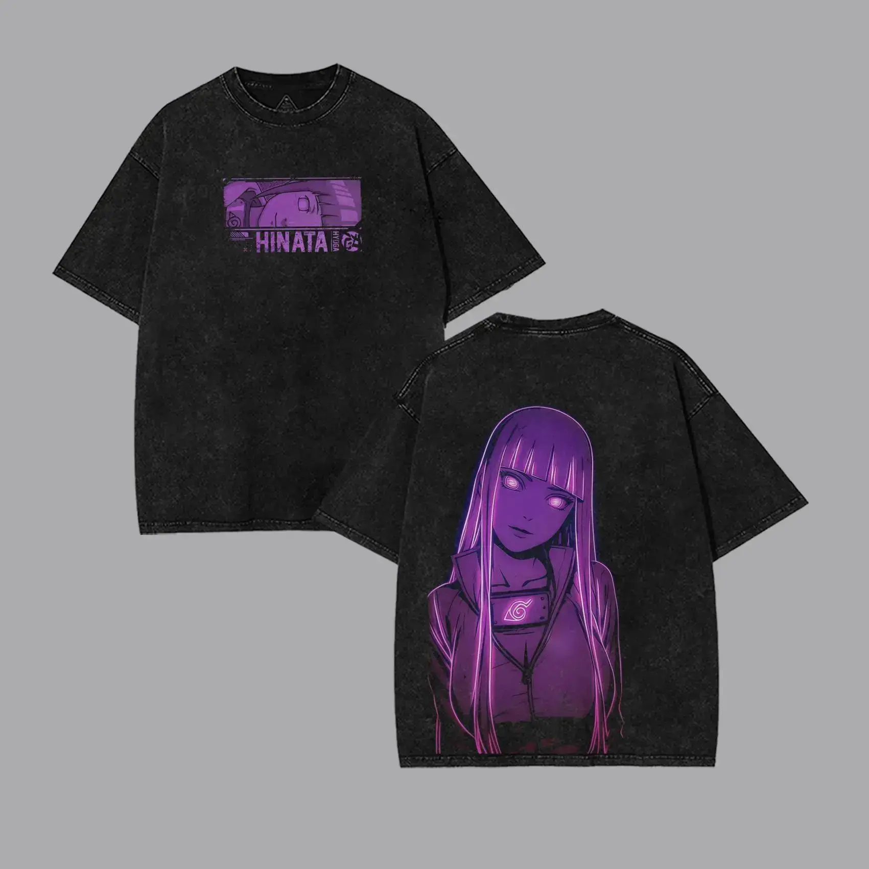 Hinata Hyuga Shirt Naruto Anime Double Printed Vintage Washed Tee Tanktop Unisex 100% Cotton T-shirts Graphic 80s 90s Top Gift for Anime Fan Retro Double-Sided Water Wash T-Shirt