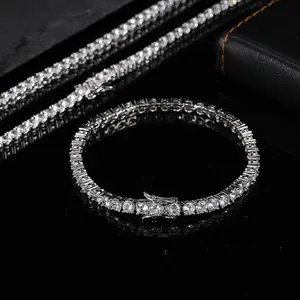 GAb 4MM Tennis Chain Necklace Bracelet 5A+Ice out  Zircon With Gift Box, For Man Woman Couple Gift, Unisex Jewelry