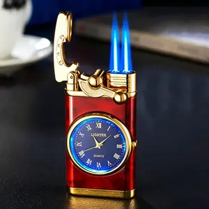 [Father's Day Best Gift Choice] Creative Twin Flame Windproof Lighter, 2-In-1 Multi-Function Watch And Butane Lighter, Innovative Arm Ignition Design, Stylish Knob, Adjustable Flame Size, Makes An Ideal Gift.