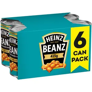 Heinz Baked Beanz 415g Pack of 6 | Authentic English Recipe | Classic Tomato Sauce | High Fiber Low Fat Gluten Free Bulk Pantry Staple