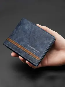 Men's Short Wallet, Fashionable 2-Fold Flip Design, Multiple Card Slots, Horizontal Zipper Coin Purse, Stylish and Practical Accessory