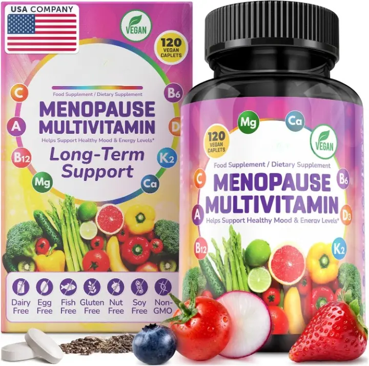 Menopause Supplement - 120 Vegan Caplets - Menopause & Perimenopause Relief Support - Food and Dietary Vitamins - Multivitamin For Men and Women