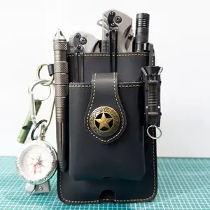 Multifunctional Leather Mobile Phone Bag with Belt Clip, Premium Rugged Leather Cell Phone Holster with Belt, Belt Phone Pouches Holder for All Phones Multi-Purpose Tactical Phone Pouch Adjustable Fanny Pack Travel Essentials