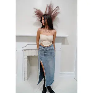 'Phoebe' Crossover Maxi Denim Skirt