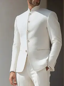 YINK Men's Blazer Suit Jacket | Solid Color, Stand Collar & Long Sleeve Button Style, Casual, Stylish, Elegant, Classic