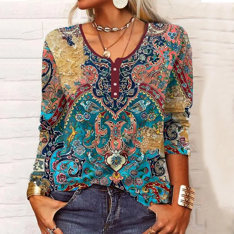 Retro Floral Button-Up Top