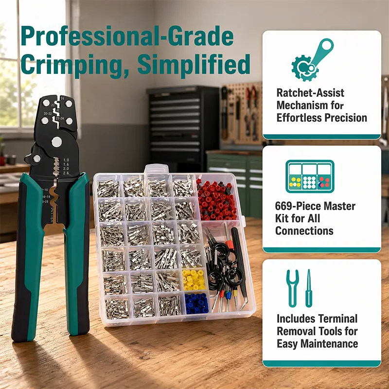 701 connector pin crimping terminal car kit, equipped with professional disassembly tools, various car wire crimping terminals | insulated PVC cable connectors, docking/ring/fork terminal kit