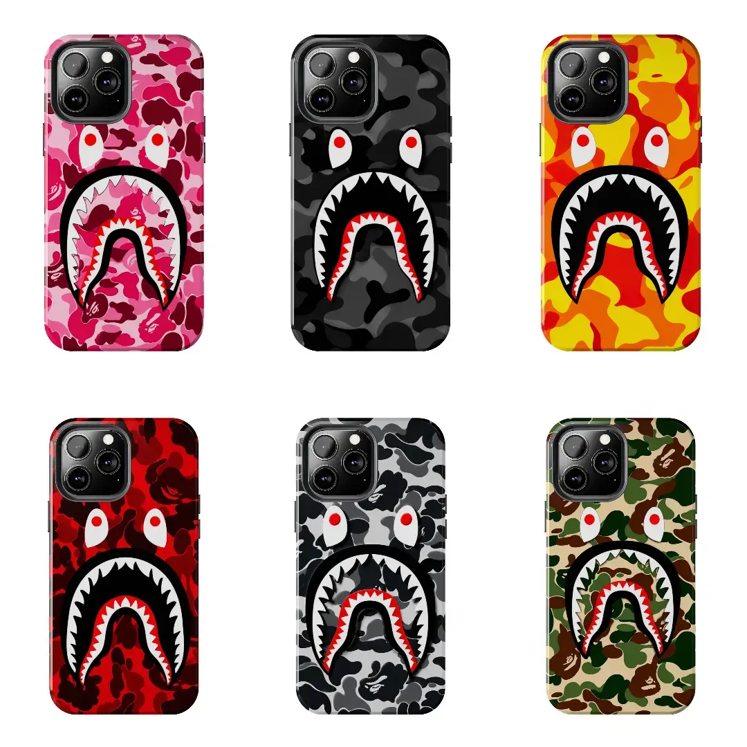 Camouflage BAPE Ape Head Shark Jaw Phone Case for iPhone 17-7 Pro Max Plus  - Streetwear Camo Aesthetic Cover unisex
