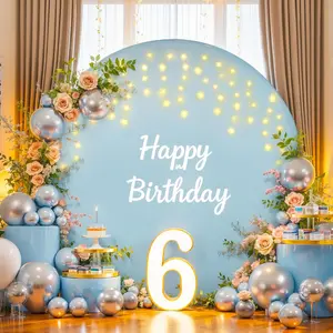 6.6 ft  Blue Round Backdrop Cover with Lights Circle Arch Backdrop Cover with Fairy Lights for  Shower Boy Birthday Party Wedding Bridal Shower Photography Photo Shoot Background Decorations