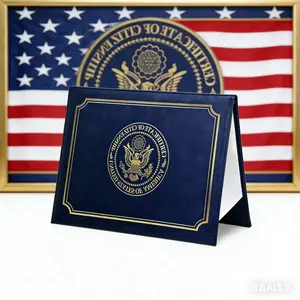 US Citizenship Certificate Holder Navy PU Naturalization Gold Foil Embossed with Padded Protection for 2026-2018 Certificates Standard Size Secure Protector Featuring 14th Amendment & American Flag