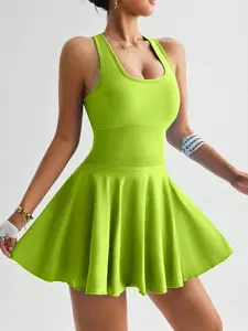 High Elasticity Sports Dress, Waist Cinching Design, Backless Style, Anti-Slip Pocket Detail, Ideal for Tennis & Yoga Wear